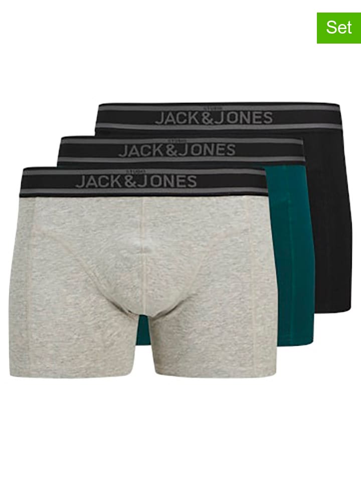 Jack & Jones 3er-Set: Boxershorts in Grau/ Grün/ Schwarz günstig kaufen