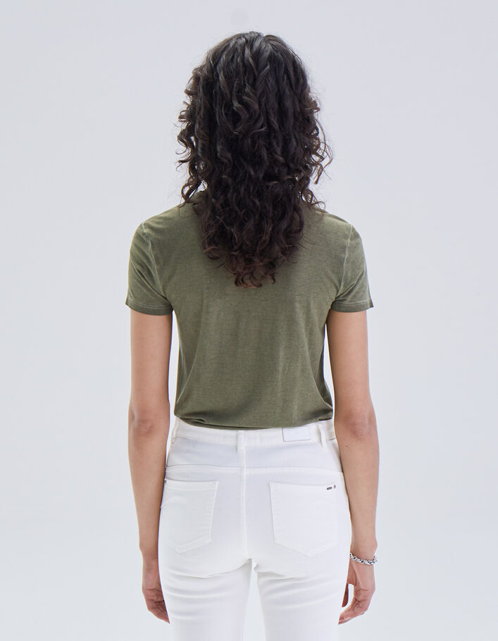 Tee-shirt kaki col bijoux femme