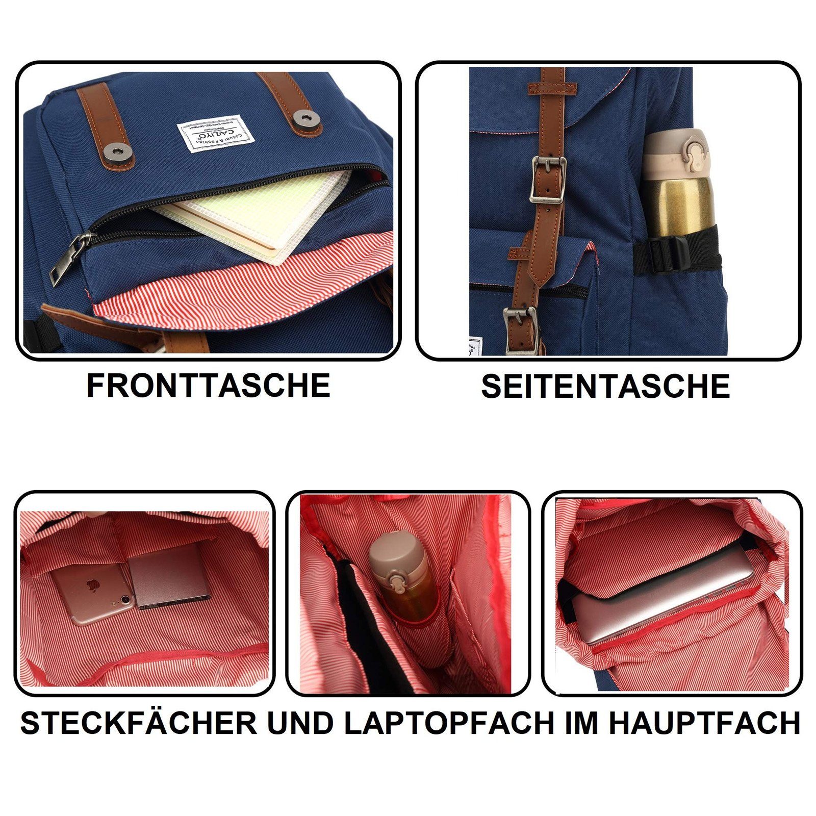 TAN.TOMI Freizeitrucksack Rucksack Groß Damen Herren Freizeitrucksack im Retro Design Reiserucksack mit 15