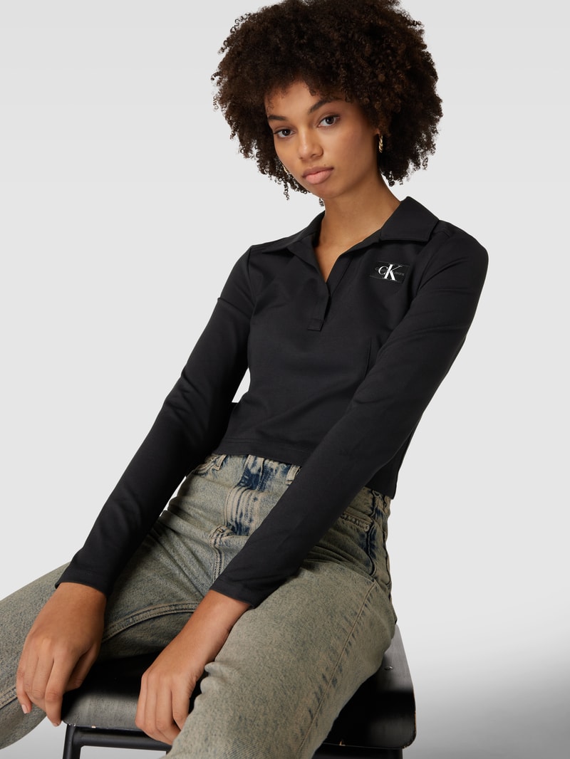 Cropped Poloshirt mit Umlegekragen Modell 'MILANO' in black