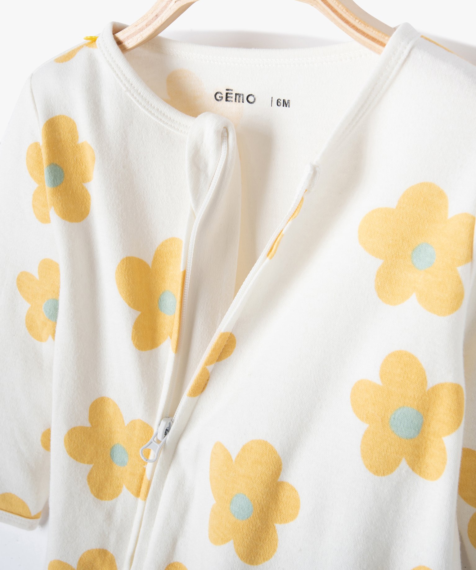 Pyjama bébé dors bien en jersey fleuri à fermeture zippée ecru | GEMO
