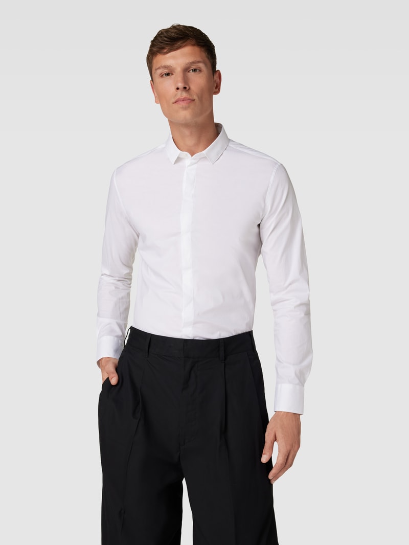 Slim Fit Business-Hemd mit verdeckter Knopfleiste in weiß