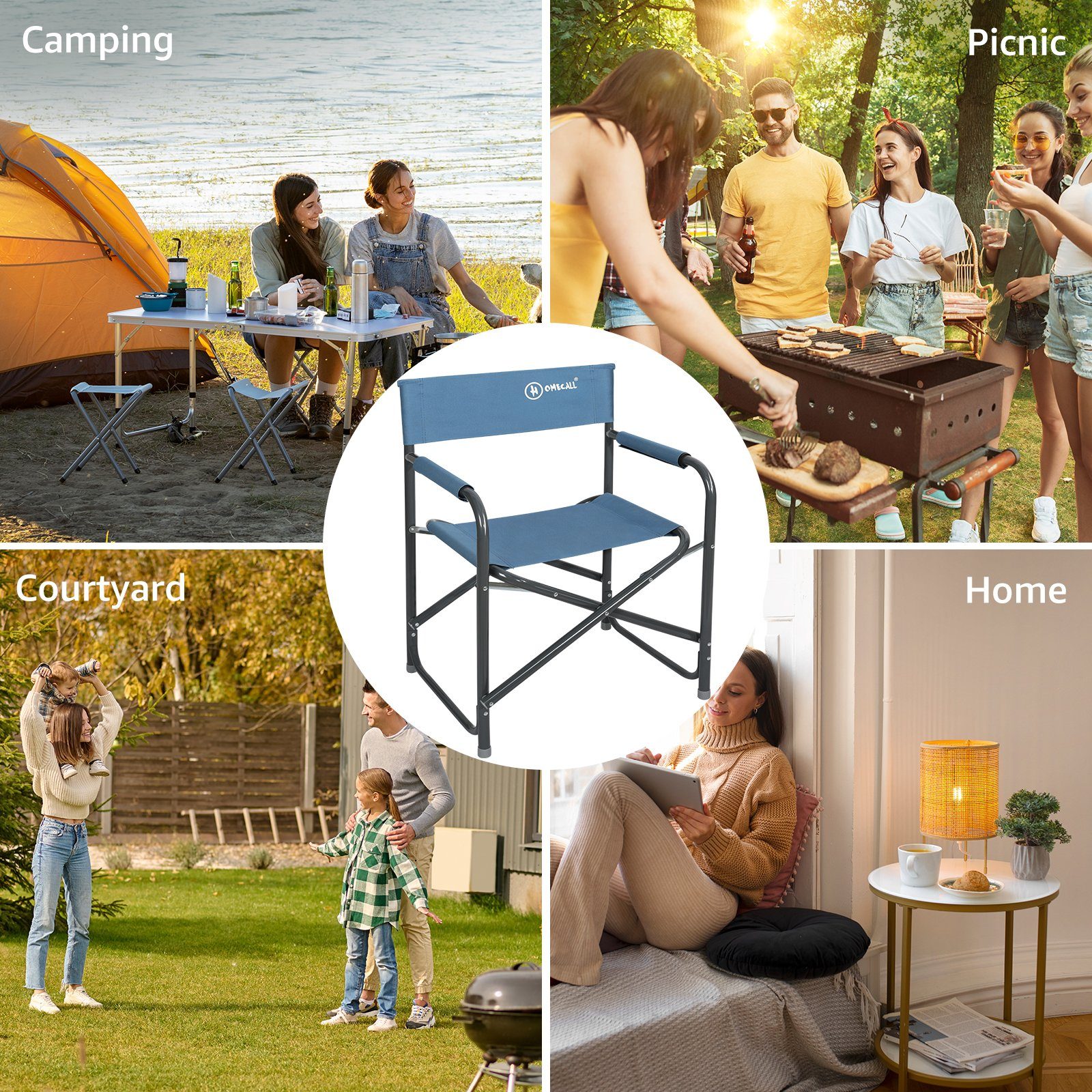HOMECALL Regiestuhl Faltbar Campingstuhl Gartenstuhl Klappbare, Stahl, bis 120kg, strapazierfähiges 600D Oxford-Gewebe