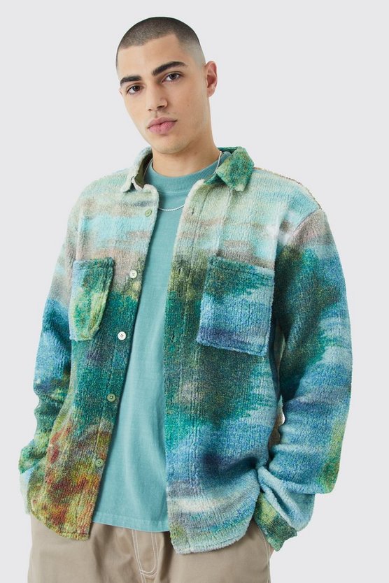 Borg-Overshirt mit Wasserfarben-Print