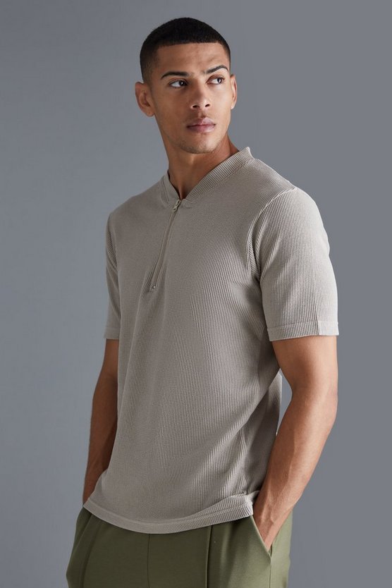 Slim-Fit Poloshirt in Waffeloptik