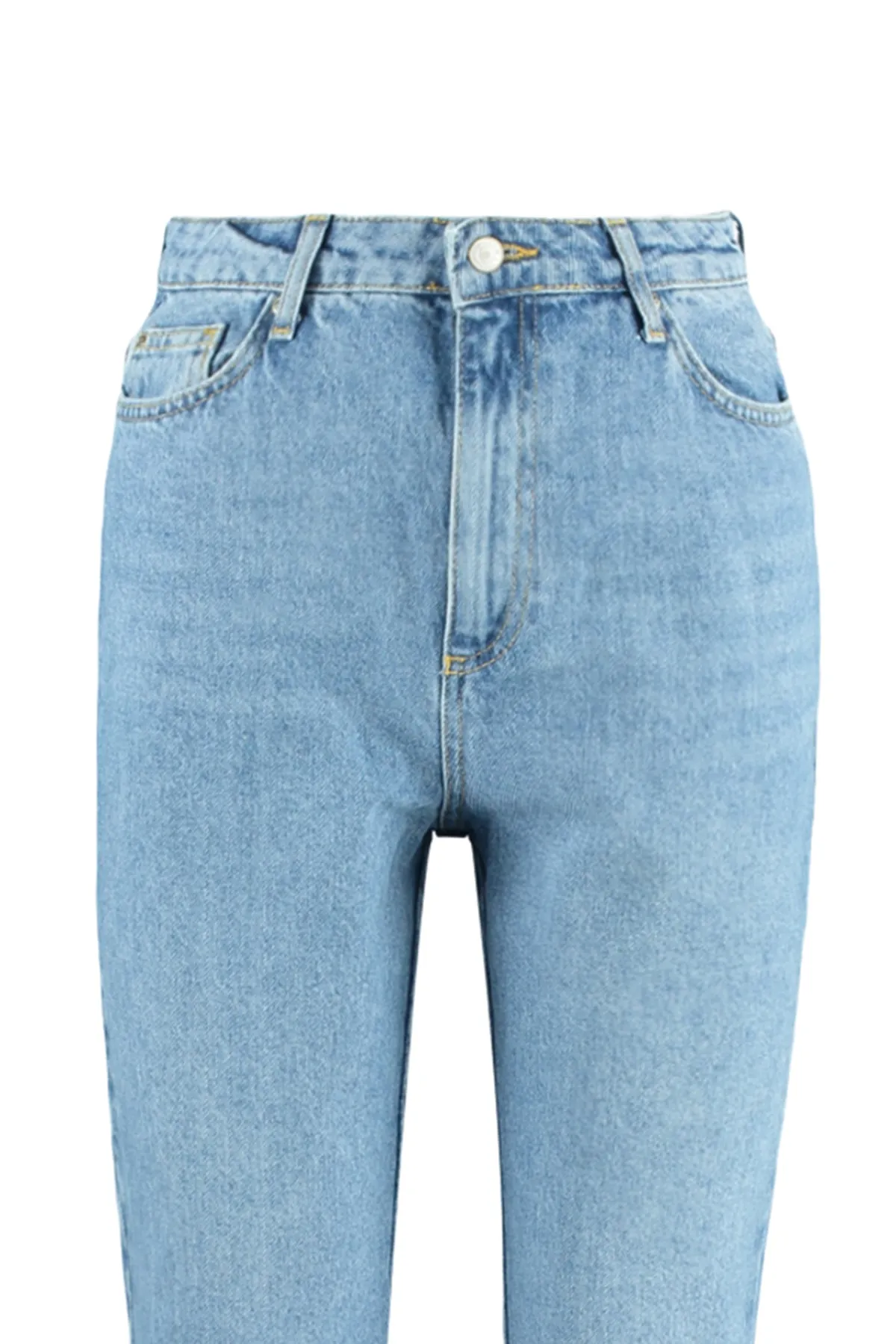 Trendyol Collection  Hellblaue Bootcut-Jeans mit Schlitz und hoher Taille TWOAW22JE0561