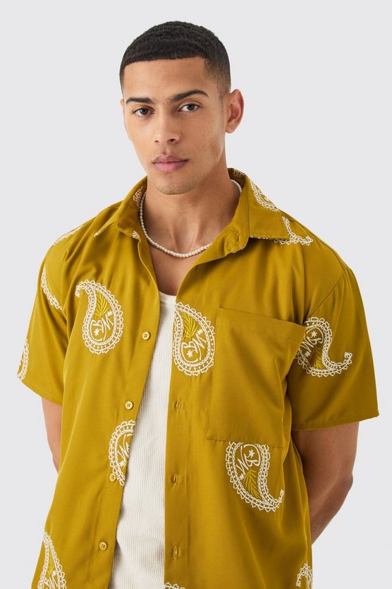 Oversize Twill-Hemd mit Paisley-Stickerei