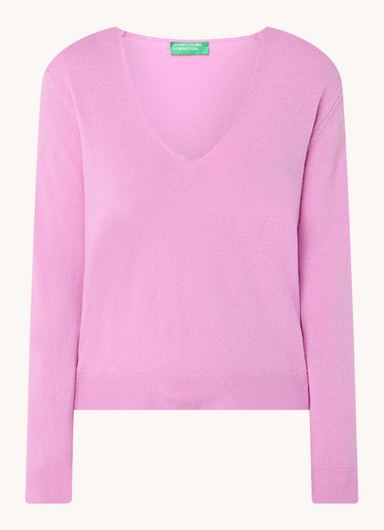 Maglione Benetton in lana vergine a maglia fine con scollo a V