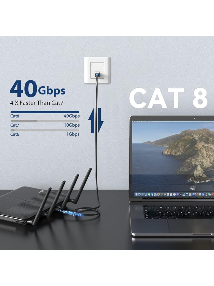 Vention Cat 8-Ethernet-Kabel High-Speed-Internet-Netzwerk-Patchkabel in Schwarz günstig kaufen