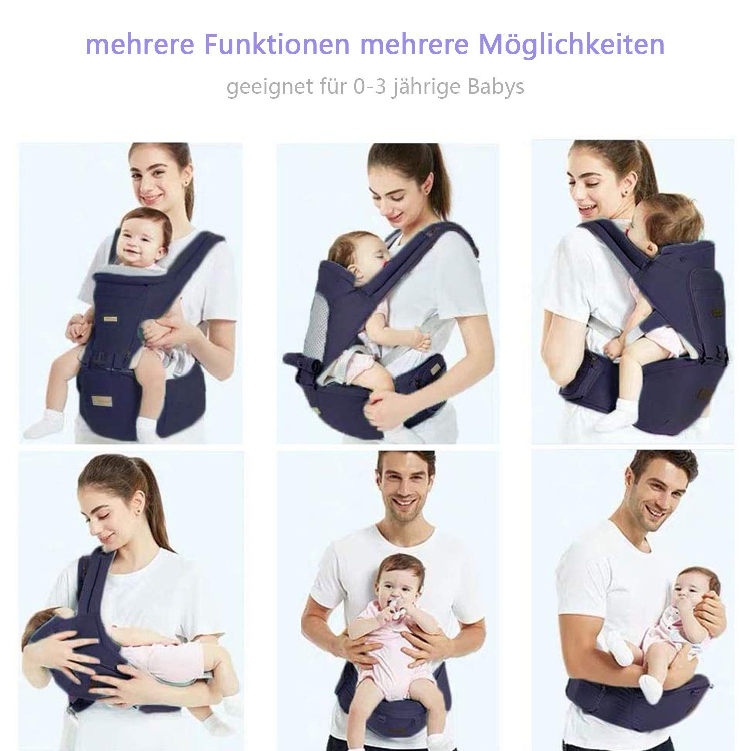 Wenta Bauchtrage Babytrage 3-in-1 Kindertrage, Bauchtrage Rückentrage Ergonomische Babytragetasche Verstellbar für Babys Kleinkind ab 3 Monate