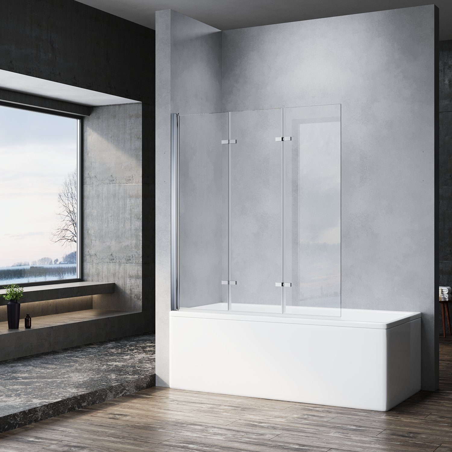 SONNI Badewannenaufsatz Badewanne Faltwand 3-teilig ESG NANO Glas Duschabtrennung