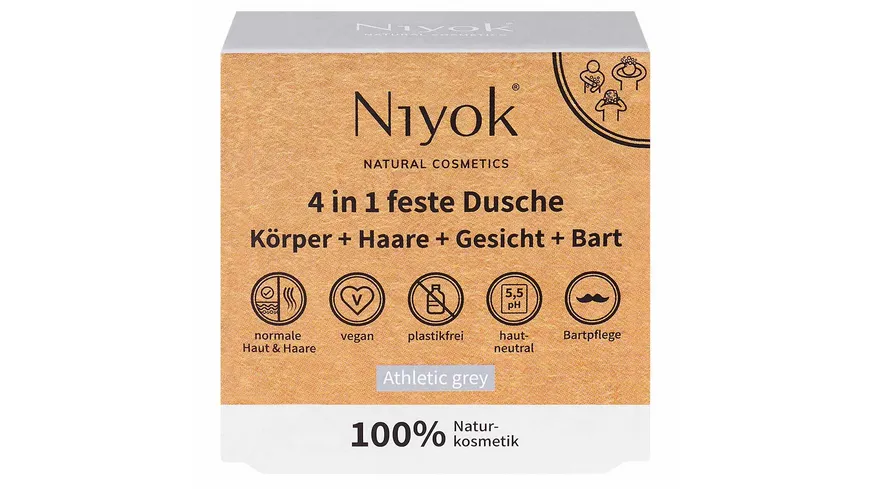 Niyok 4 in 1 feste Dusche / Körper + Haare + Gesicht + Bart 80 g