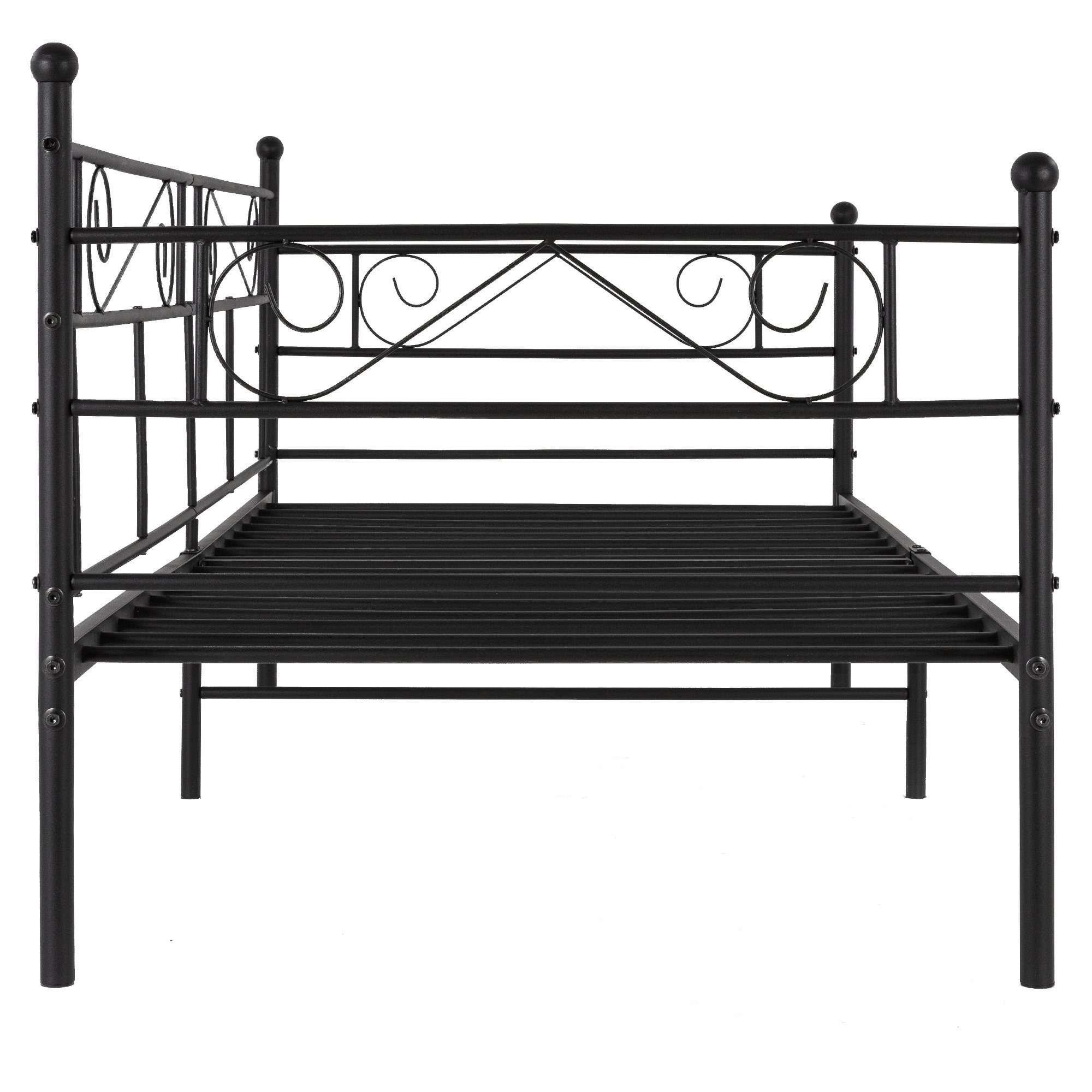 ML-DESIGN Metallbett Tagesbett Schlafzimmerbett Bettgestell Bettrahmen Schlafsofa Gästebett, Schwarz 90x200cm Stahlrahmen Lattenrost robust/leichte Montage