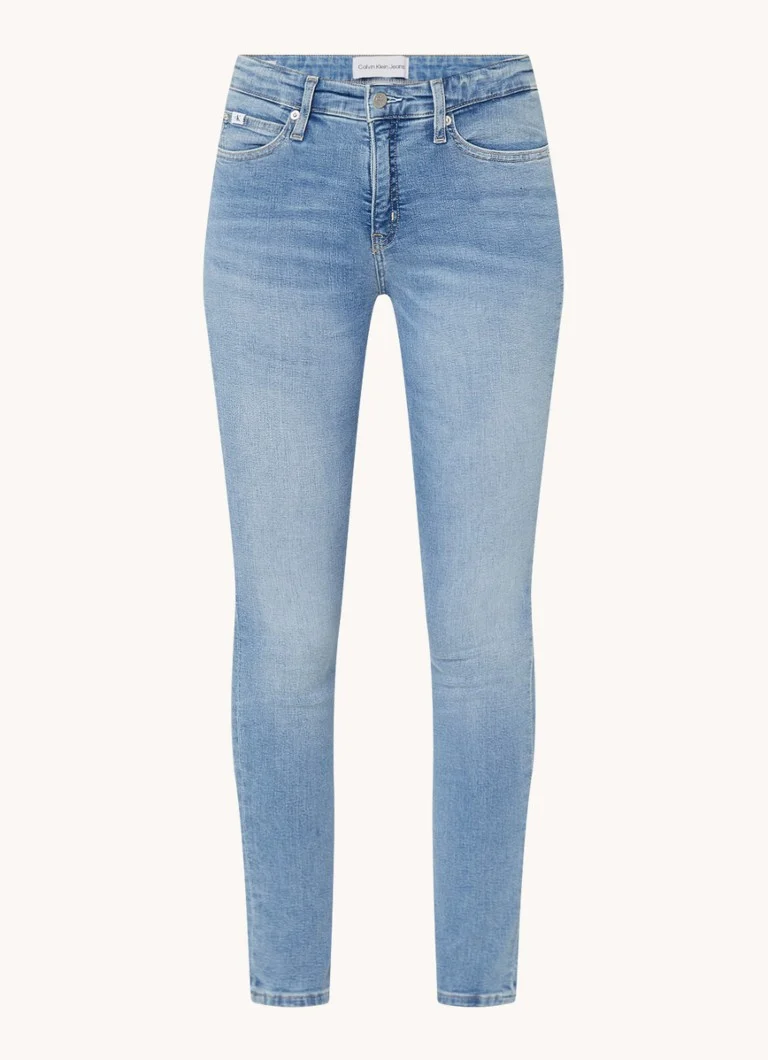 Jeans skinny a vita media Calvin Klein, lavaggio chiaro