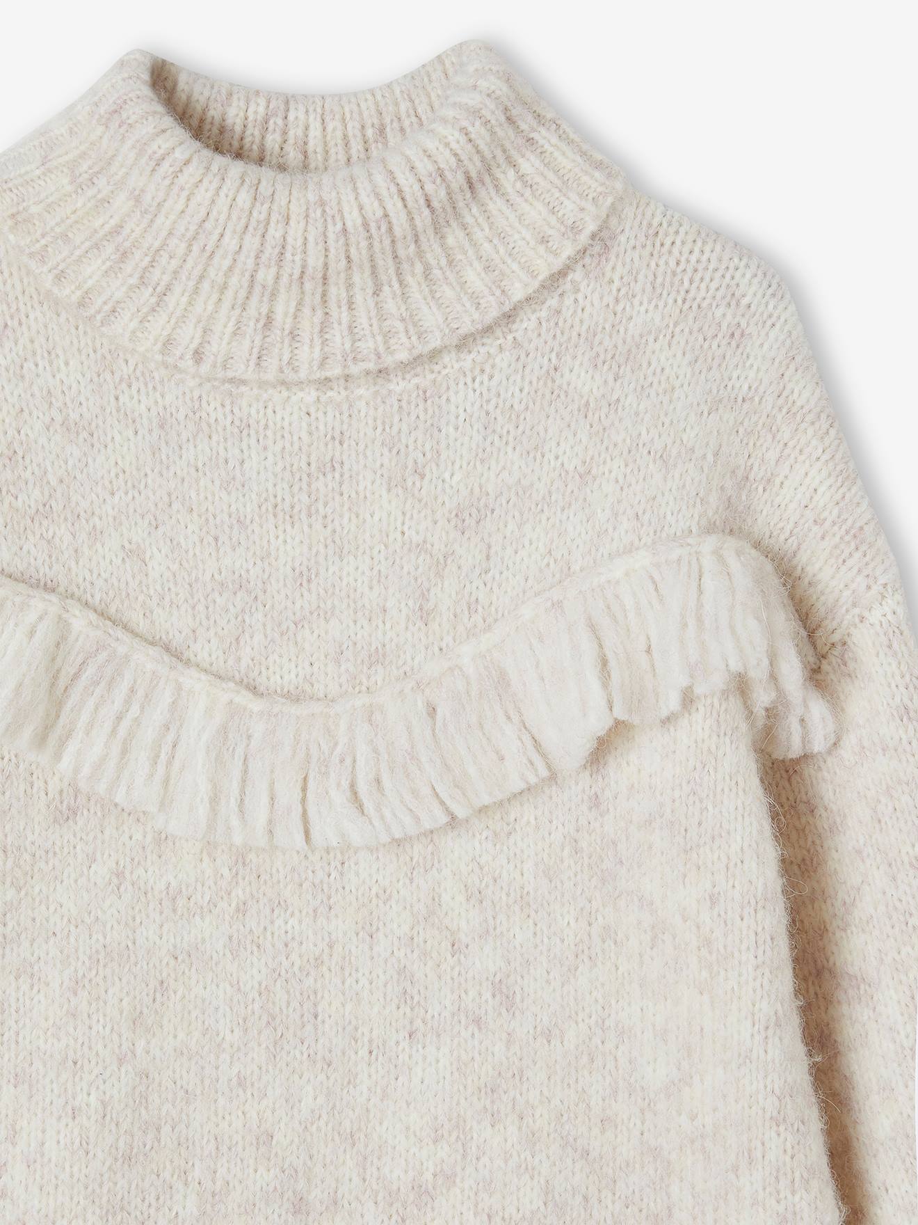 Vertbaudet Mädchen Strickkleid mit Fransen - beige meliert