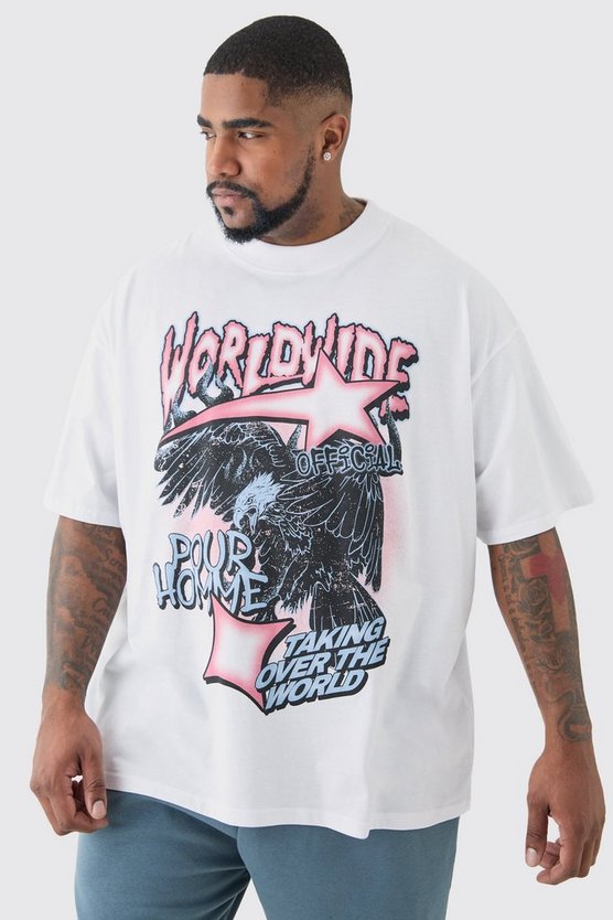 Plus Oversize T-Shirt mit Worldwide Adler Print
