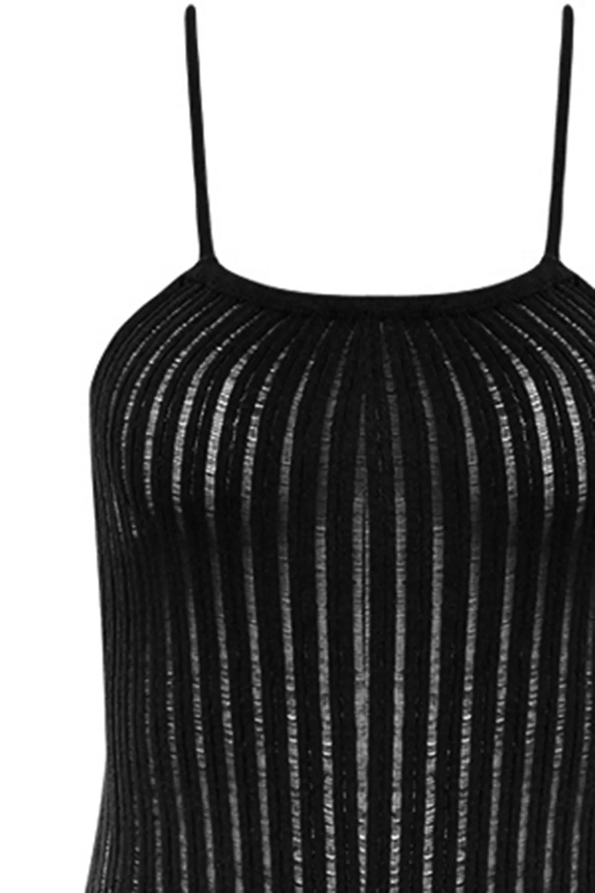 Trendyol Collection  Schwarzes, tailliertes Maxi-Strandkleid aus gestricktem, rückenfreiem Strick TBESS24EL00054
