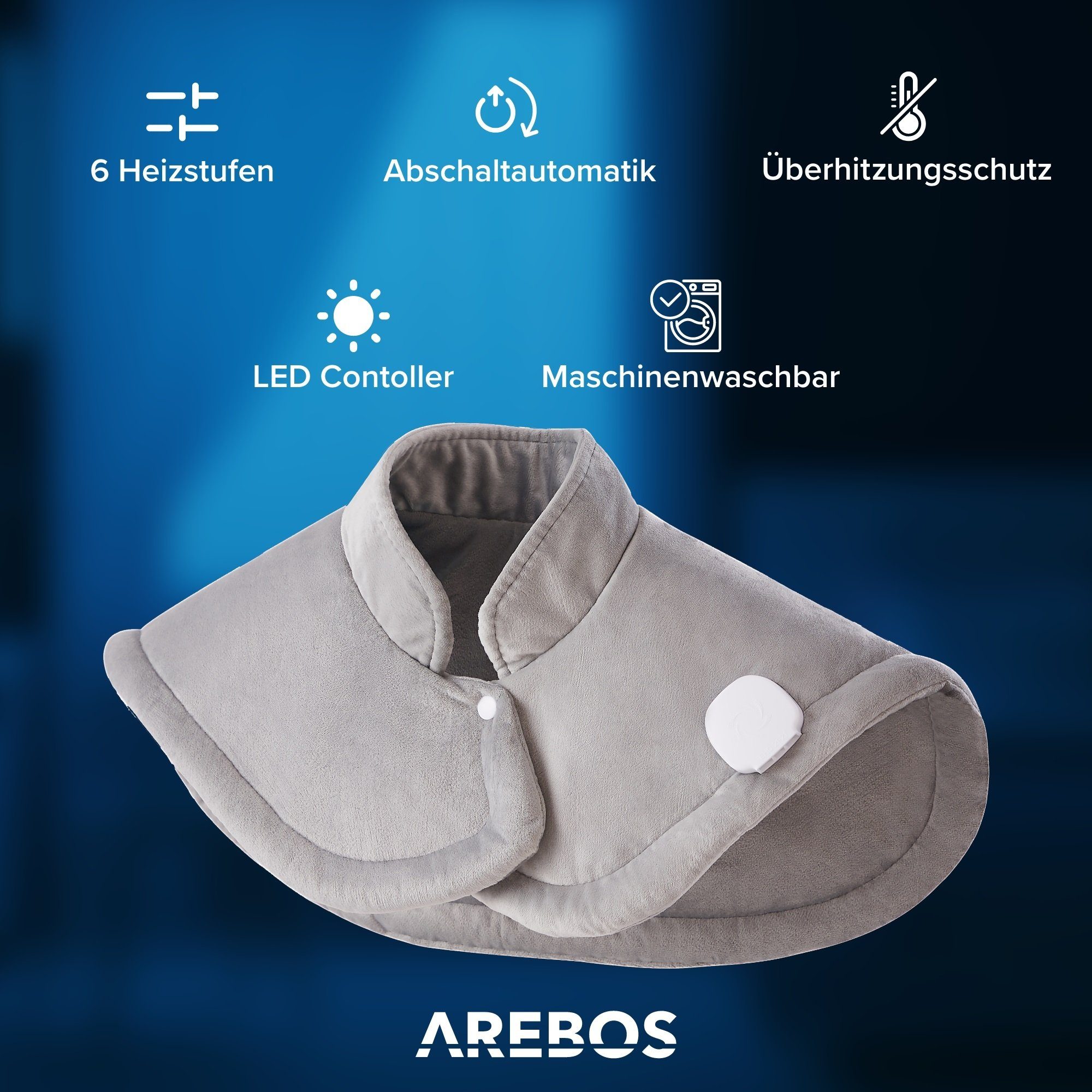 Arebos Wärmekissen Heizmatte Wärmematte Wärmekissen elektrisch 56x52 cm mit 6 Heizstufen