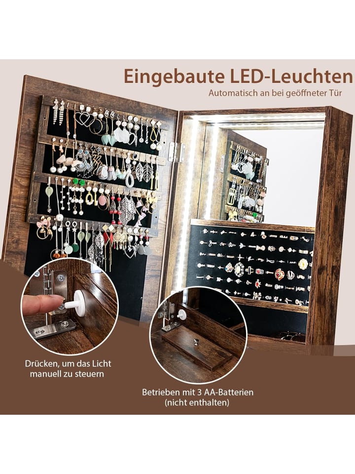 COSTWAY Schmuckschrank mit Beleuchtung in Braun günstig kaufen onesize