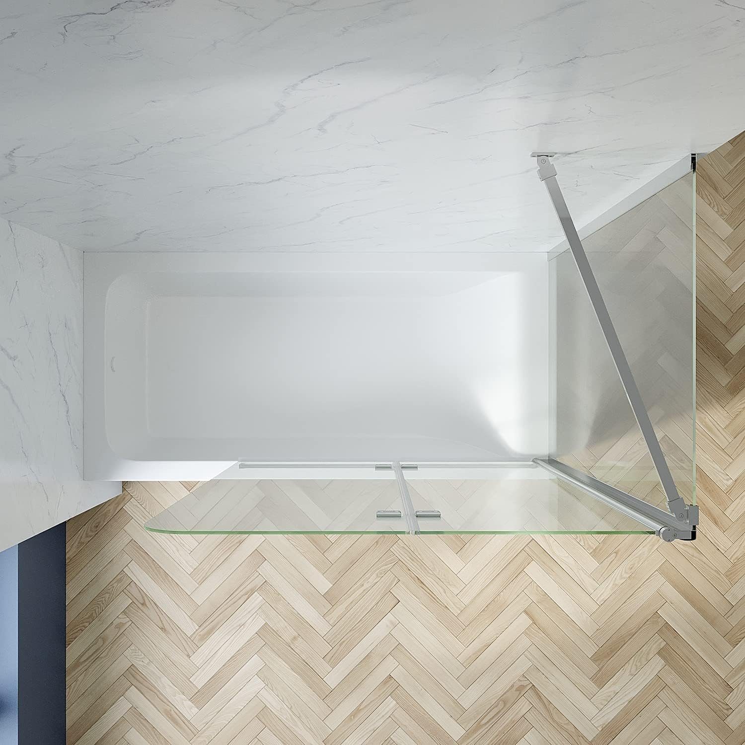 AQUABATOS Badewannenfaltwand Glas mit Seitenwand Duschtrennwand für Badewanne 100x75x140 cm, 5 mm Einscheiben-Sicherheitsglas (ESG)