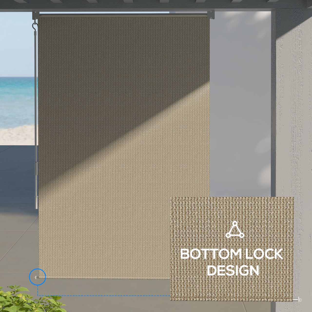 Outsunny Senkrechtmarkise Balkonrollo, 120x185cm Außenrollo für Pavillon, Beige