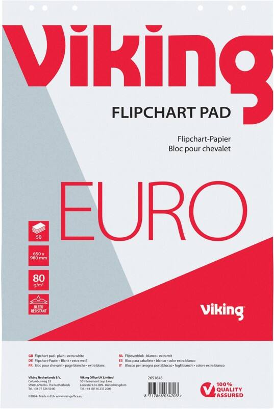 Viking Flipchart-Papier Blanko Euro 80 g/m² 5 Stück à 50 Blatt