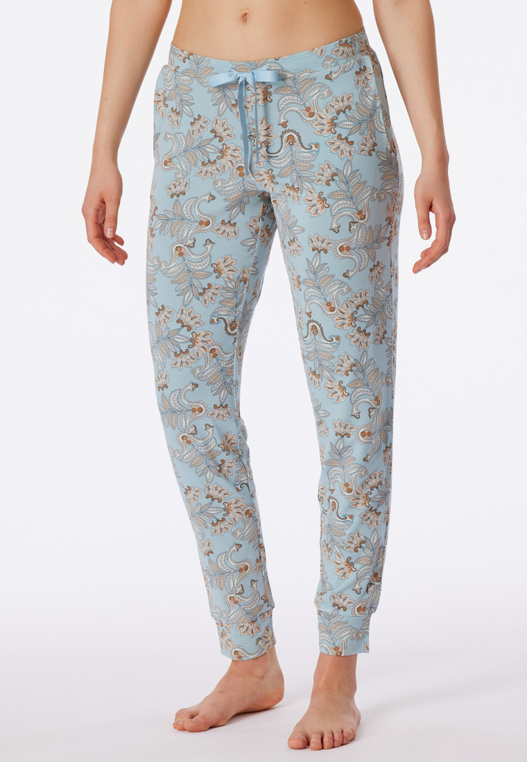 Loungehose lang Modal Bündchen bluebird gemustert - Mix+Relax