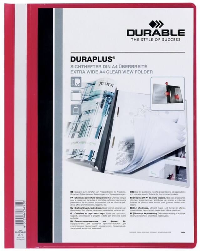 DURABLE Duraplus Schnellhefter 257903 DIN A4  PVC (Polyvinylchlorid) 24 (B) x 31,1 (H) cm Rot