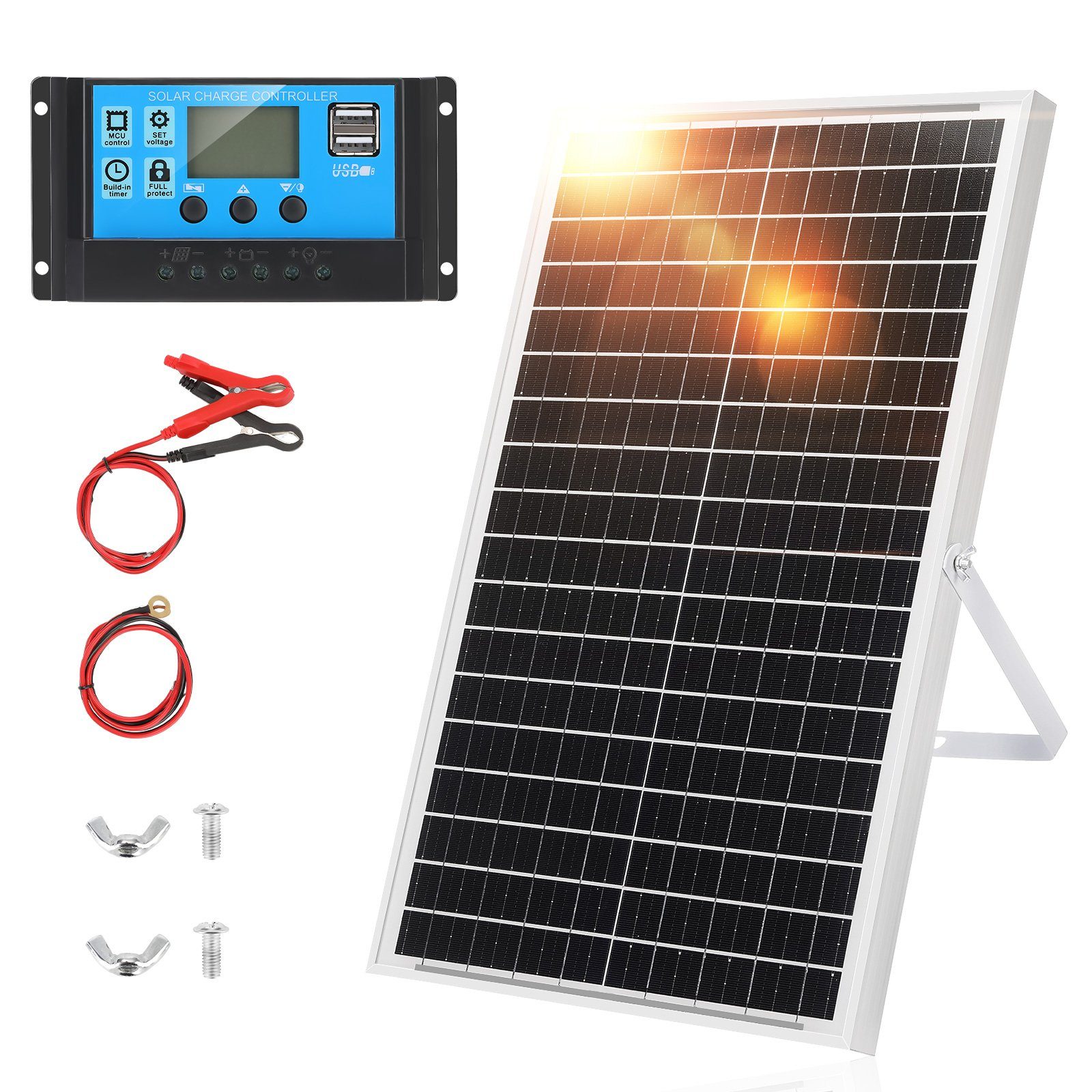 kehot Solaranlage 30W 12V Solarmodul Solaranlage Balkonkraftwerk Set, 30,00 W, Monokristallin, (Komplett-set), Solarzelle Kit mit 10A Solarladegerät für Caravan Camper Boot