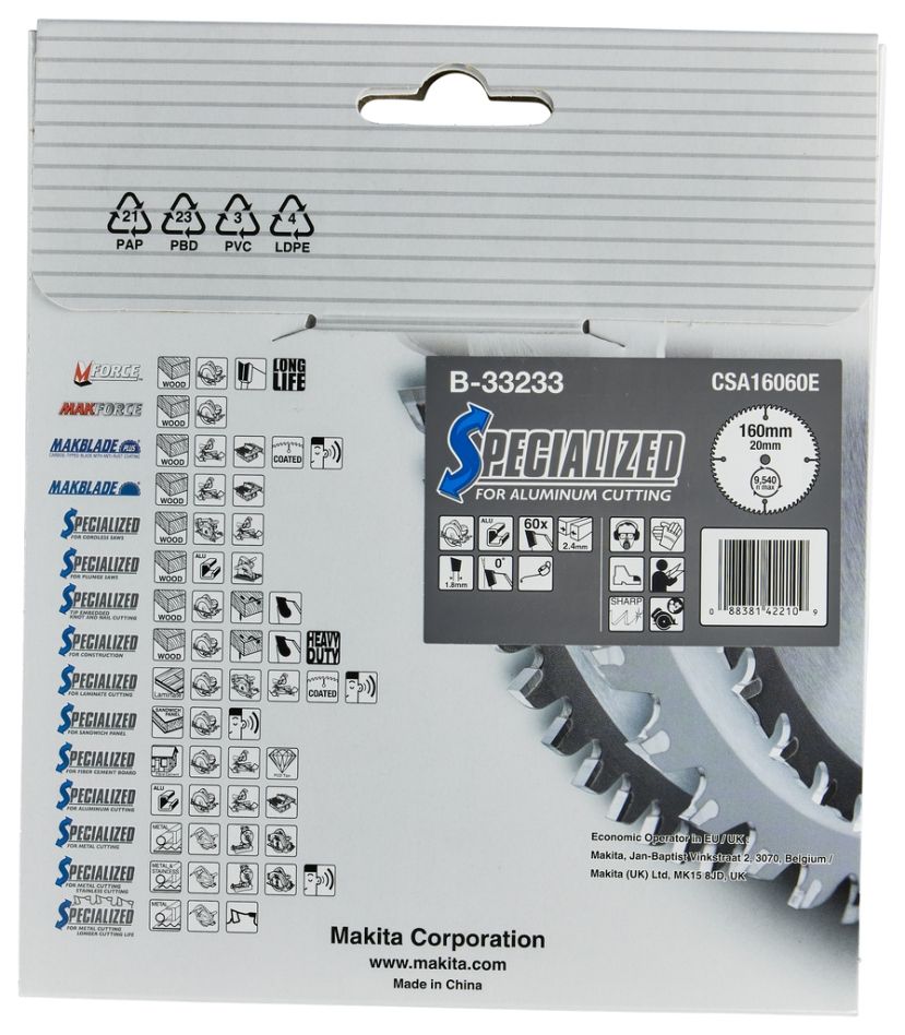 Makita pribor B-33233 HM list pile Specifikacije Aluminij 160 x 20 x 60T