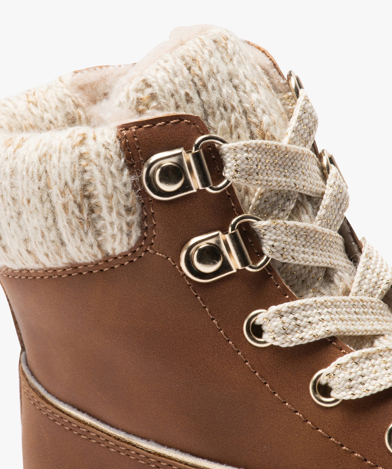 Boots fille unies avec col en maille chaussette et intérieu... camel | GEMO