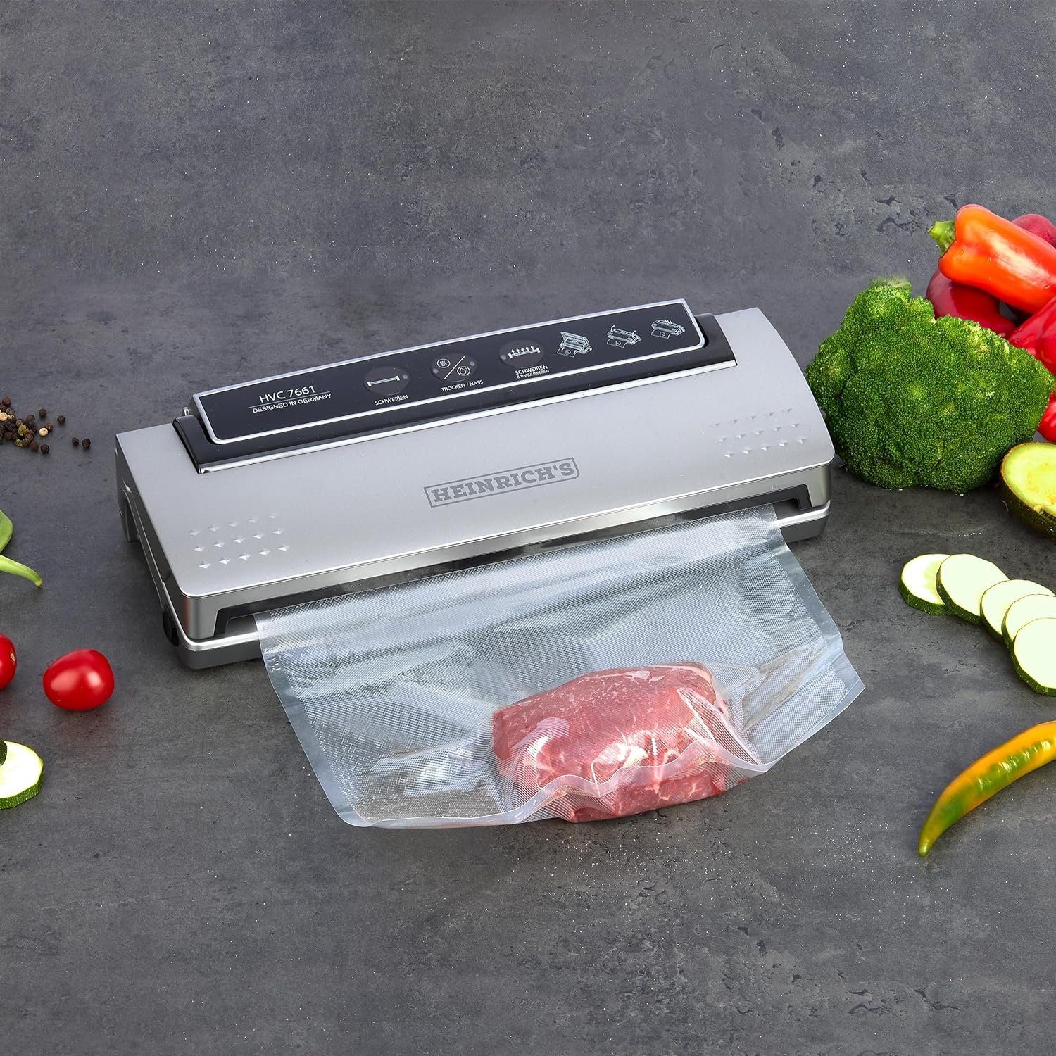 Heinrich´s Vakuumierer HVC 7661, Rollenbreite 30,00 cm, 120,00W, Vakuumiergerät Vakuumierregulierung inkl. 10 Vakuumierbeutel 120 W