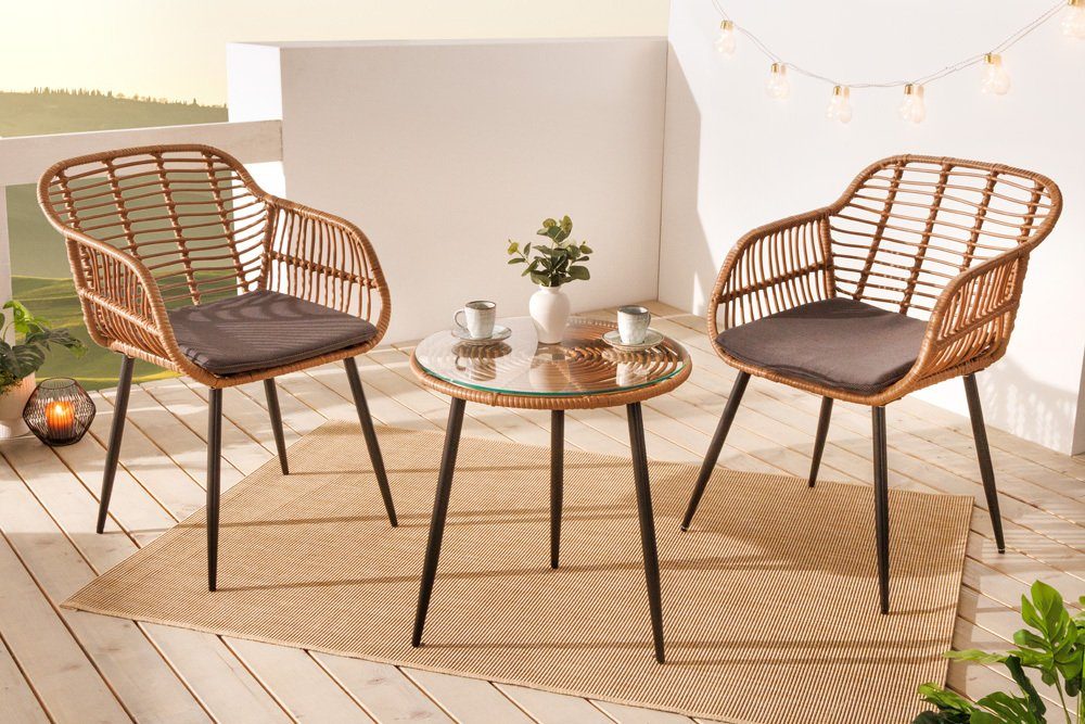 riess-ambiente Balkonset PARIS braun, (Set, 3-tlg), Garten · Terrasse · Tisch · Stühle · Sitzgruppe · Outdoor · Design