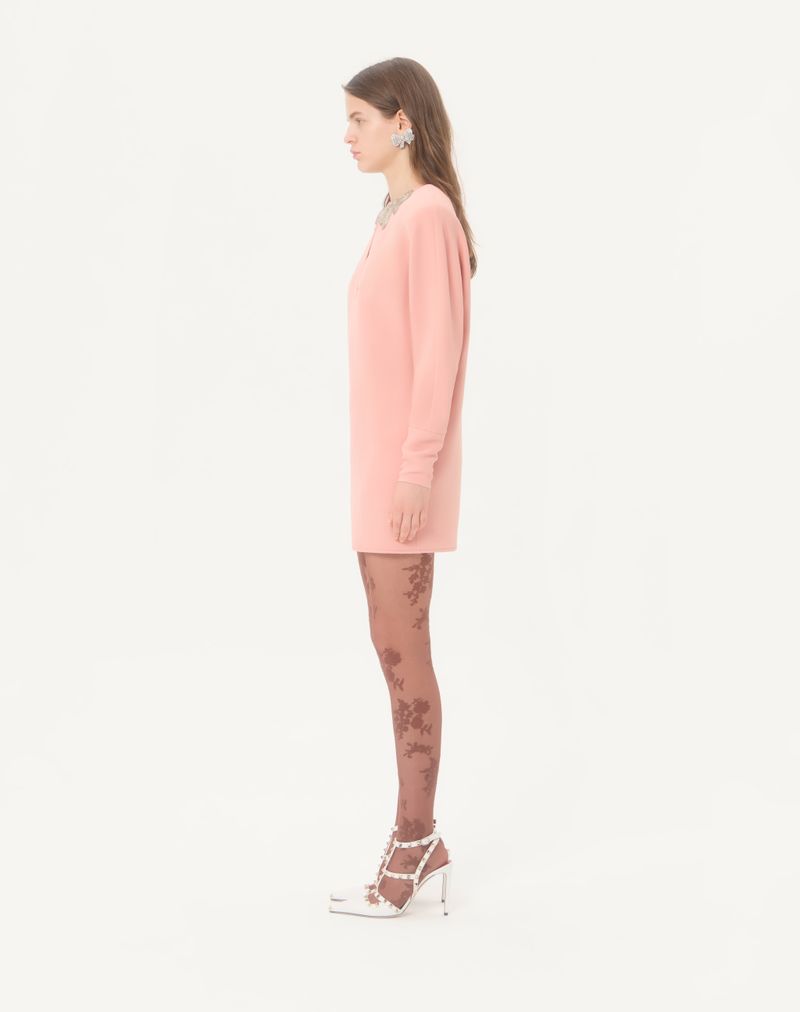 Vestido curto bordado em cady de alta costura