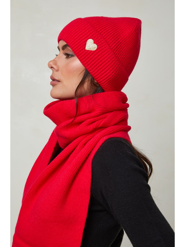 Soft Cashmere 2tlg. Set: Mütze und Schal in Rot günstig kaufen onesize