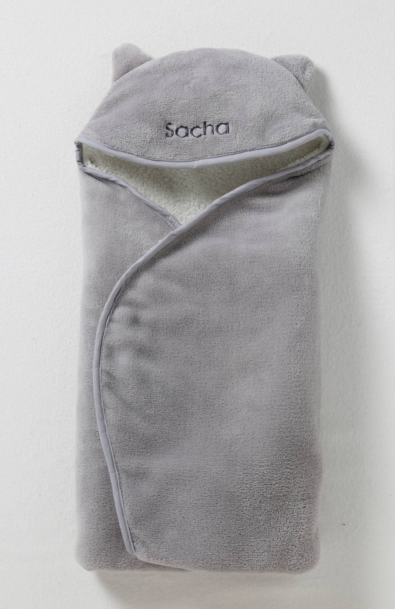 Vertbaudet Einschlagdecke für Babyschale, Mikrofaser/Fleece Oeko-Tex, personalisierbar - weiß/grau