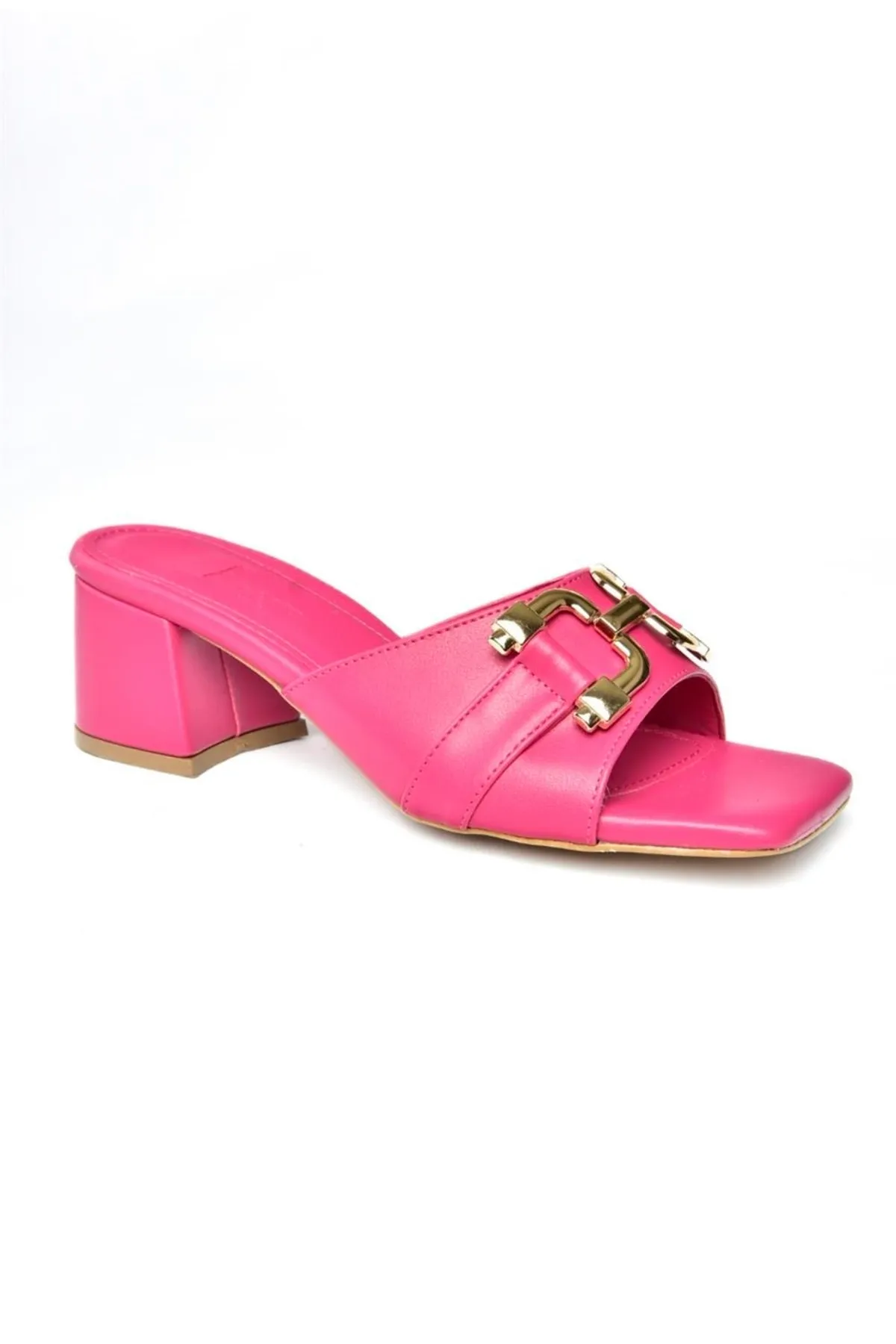 Fox Shoes  P590131409 Fuchsiafarbene Damen-Hausschuhe mit dicken Absätzen und Schnalle