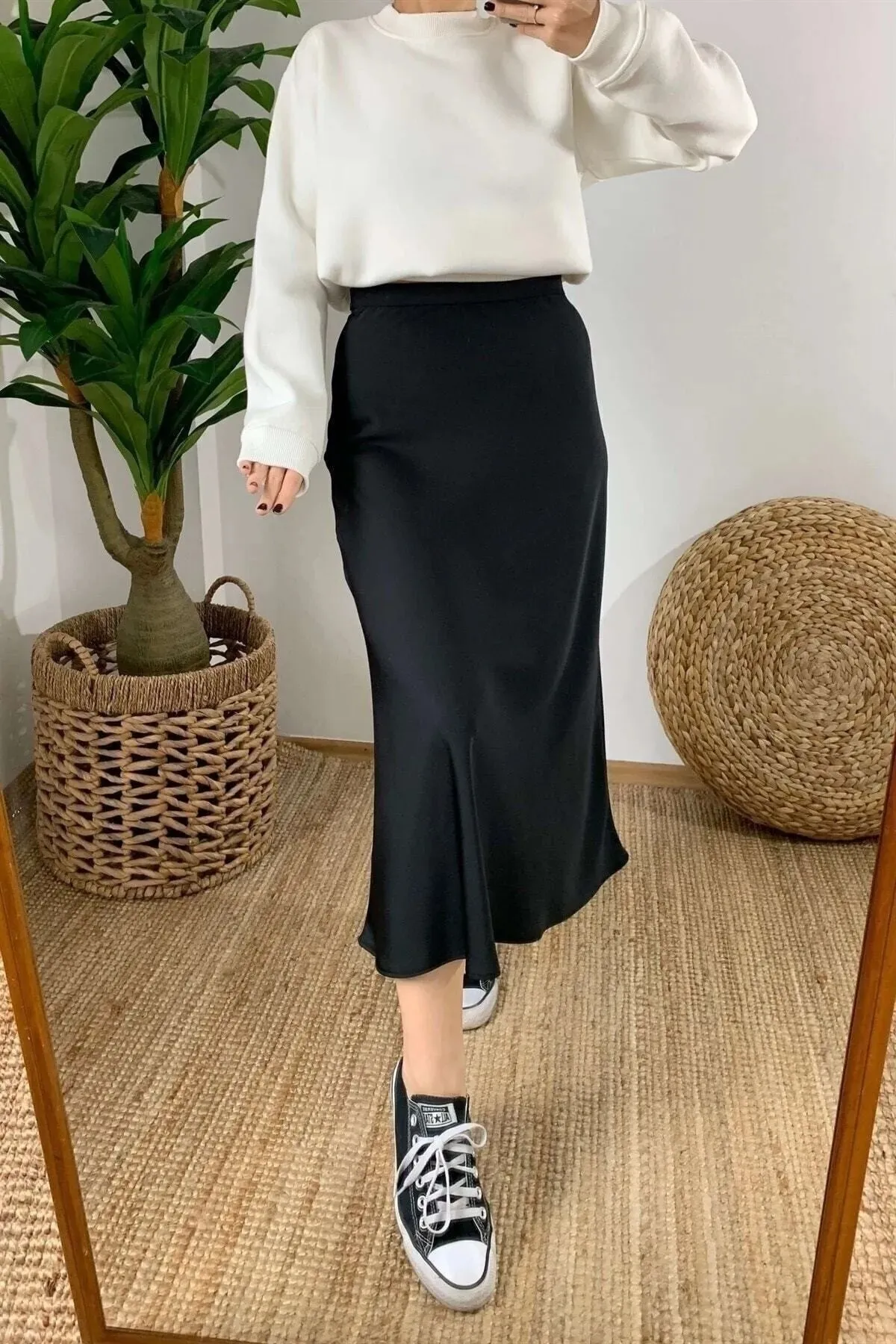 MEECY  Gemusterter Midirock aus Viskose-Satin für Damen