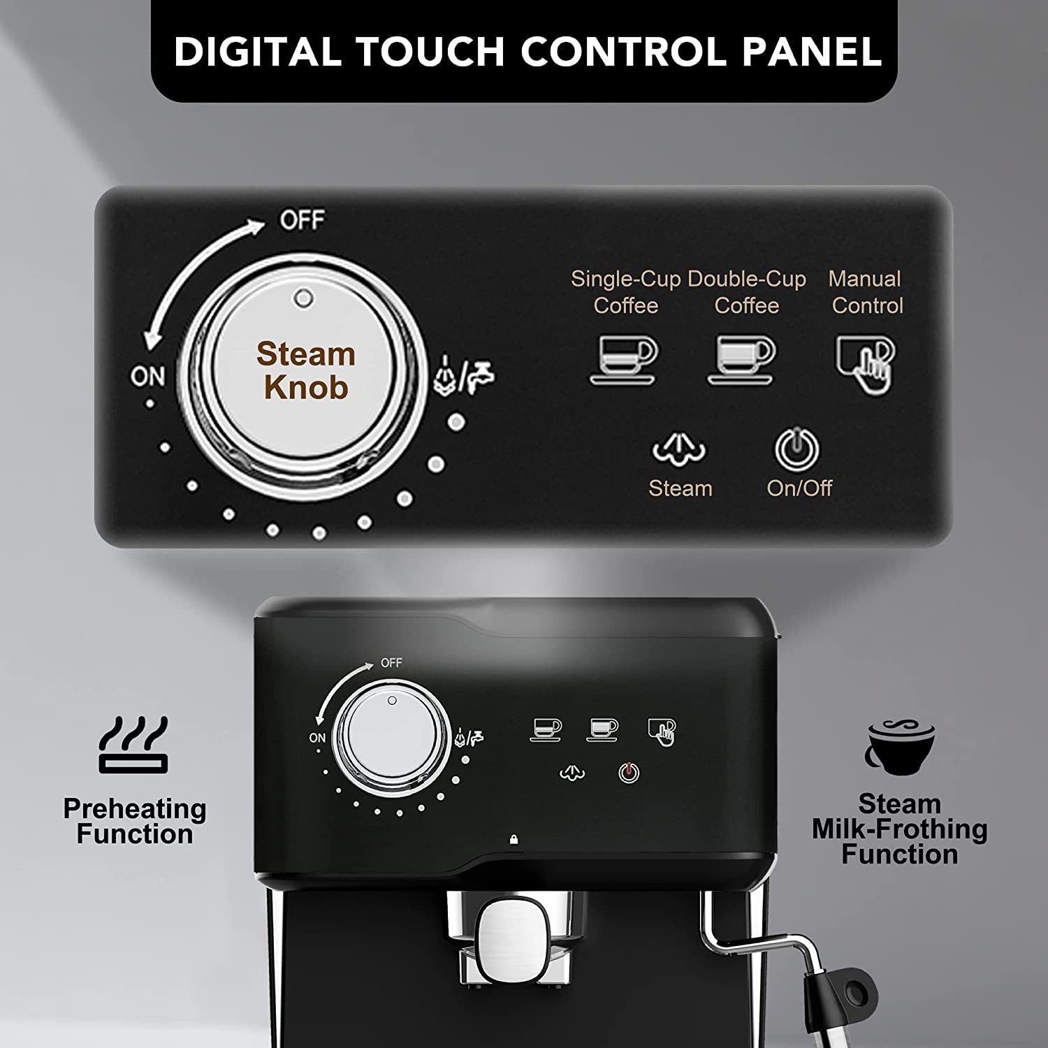 Diyarts Siebträger-/Filterkaffeemaschine, Milchschaumdüse Espressomaschine 15 Bar 950W LED-Touchscreen