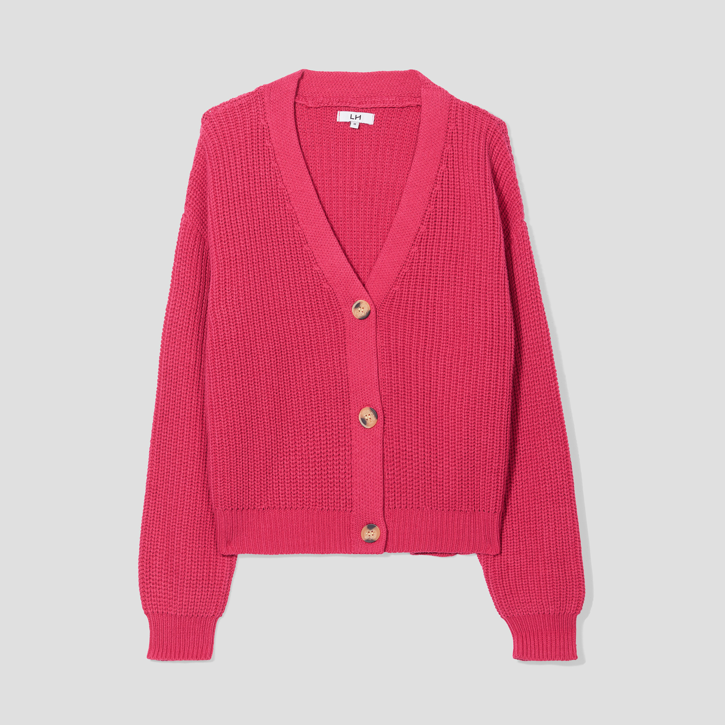 Gilet col en V avec 3 boutons rose framboise femme | La Halle