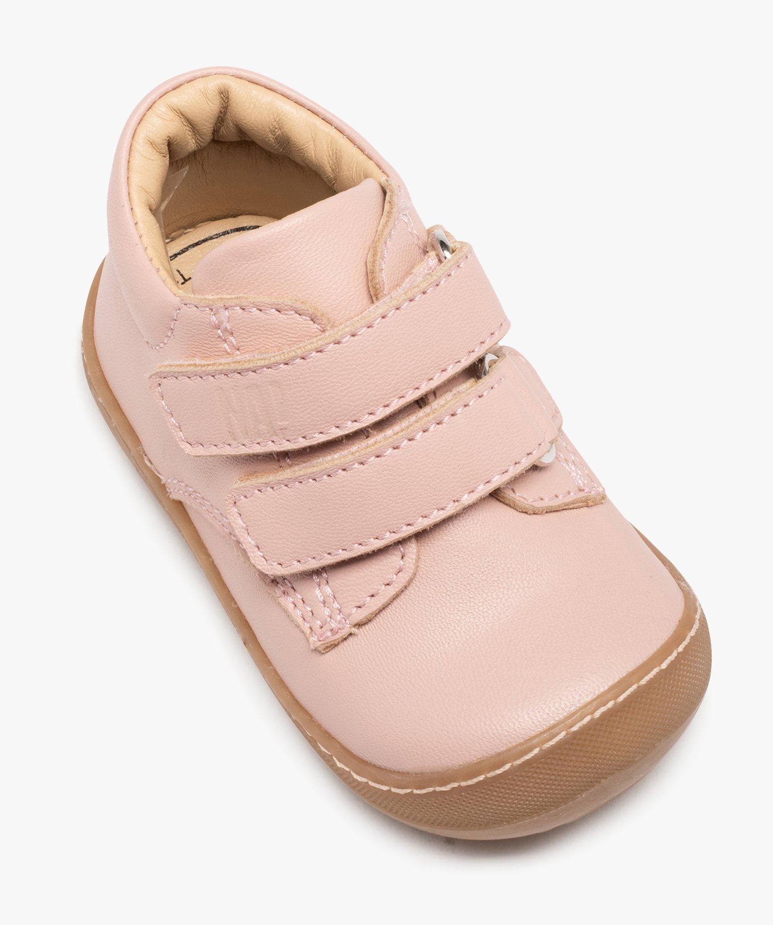 Baskets premiers pas bébé fille dessus en cuir uni - NA! rose | GEMO