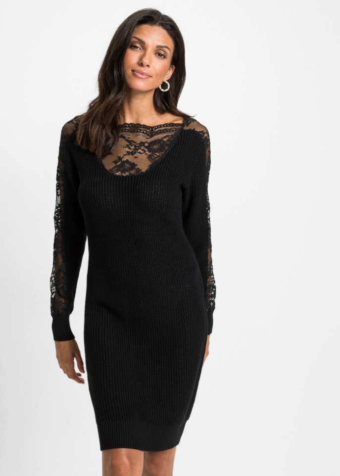 Strickkleid mit Spitzeneinsatz