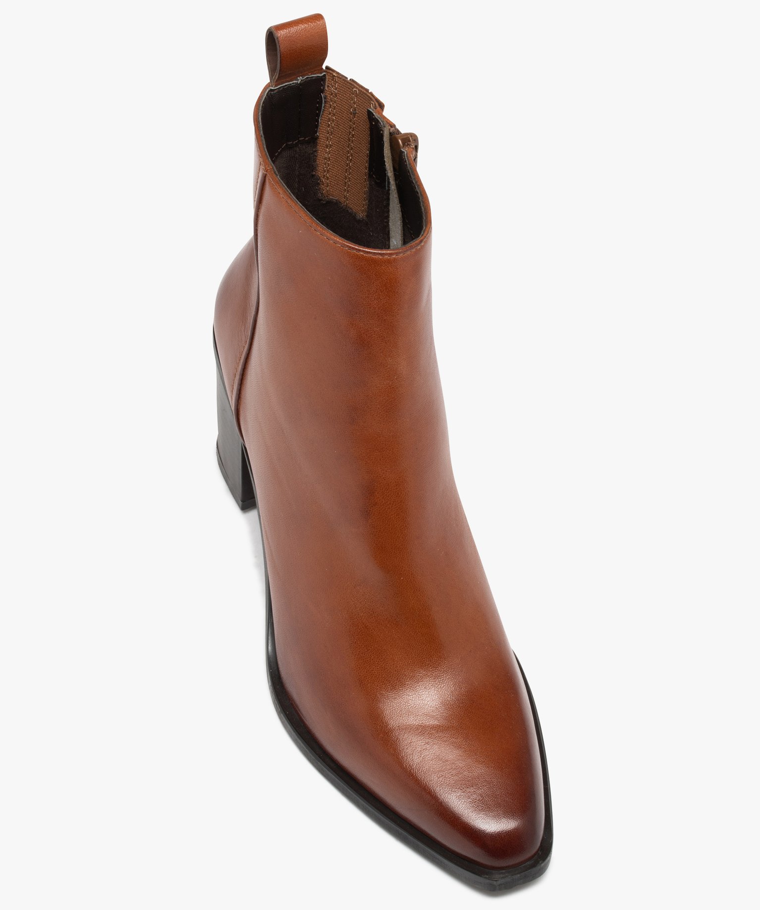 Boots femme en cuir uni à talon carré et bout pointu - Taneo camel | GEMO