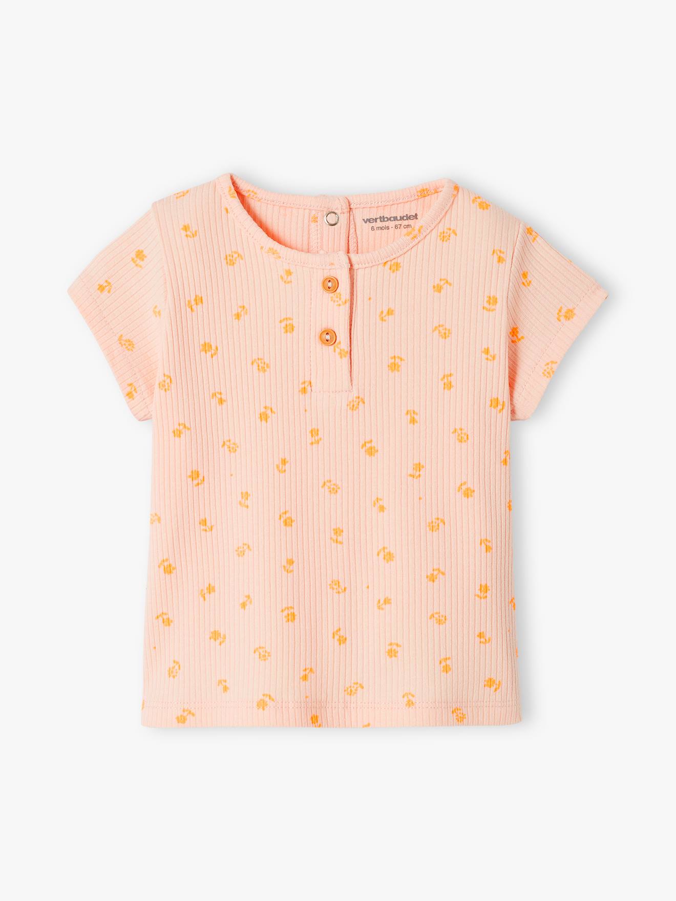 Vertbaudet Geripptes Baby T-Shirt - zartrosa