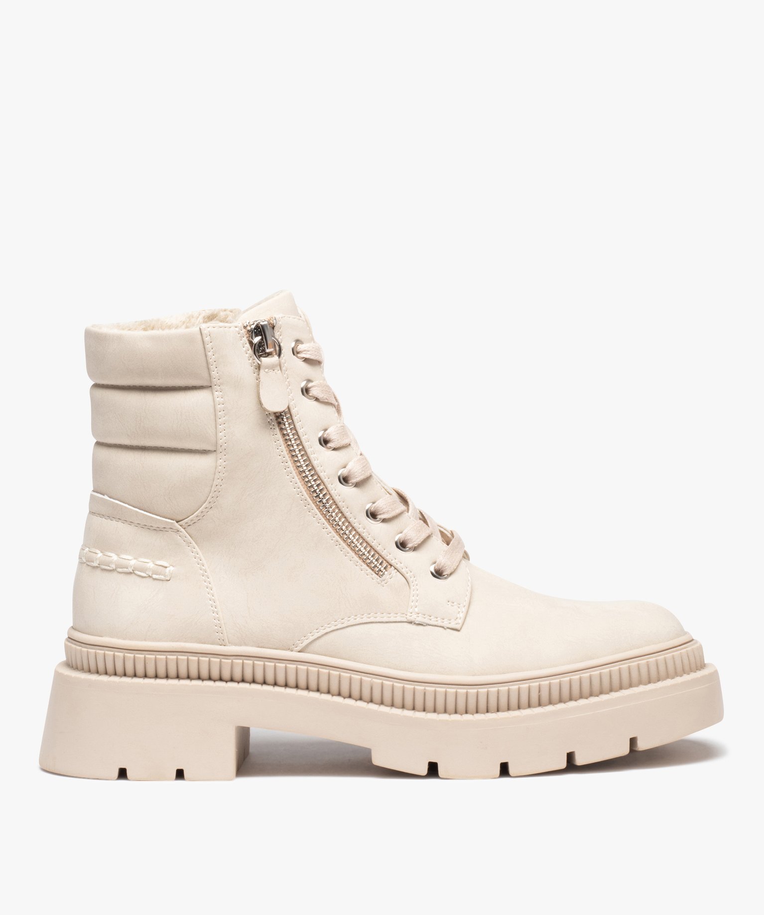 Boots femme unies avec intérieur fourré et à semelle cran... beige | GEMO
