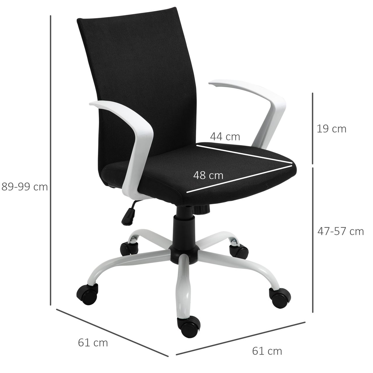 HOMCOM Bürostuhl Schreibtischstuhl Netzrückenstütze mit Wippenfunktion Kopflehne Home-Office-Stuhl höhenverstellbarer ergonomisch 360°-Drehräder Schaumstoff Nylon Schwarz 61 x 61 x 89-99 cm