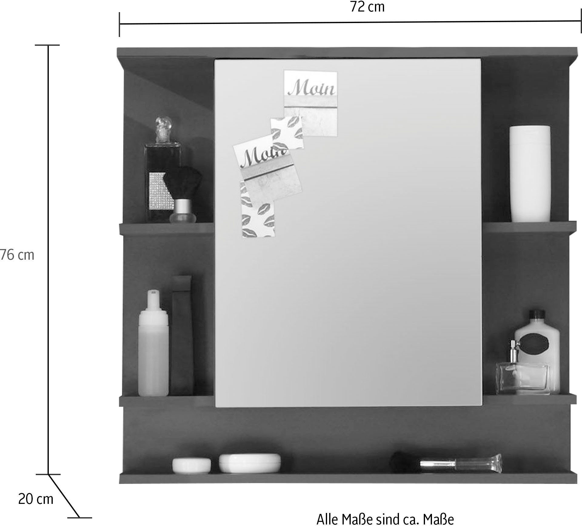 welltime Spiegelschrank Tias (1-St) Spiegel, B/H/T: ca. 72 / 76 / 20 cm, dunkelgrau, ohne Beleuchtung