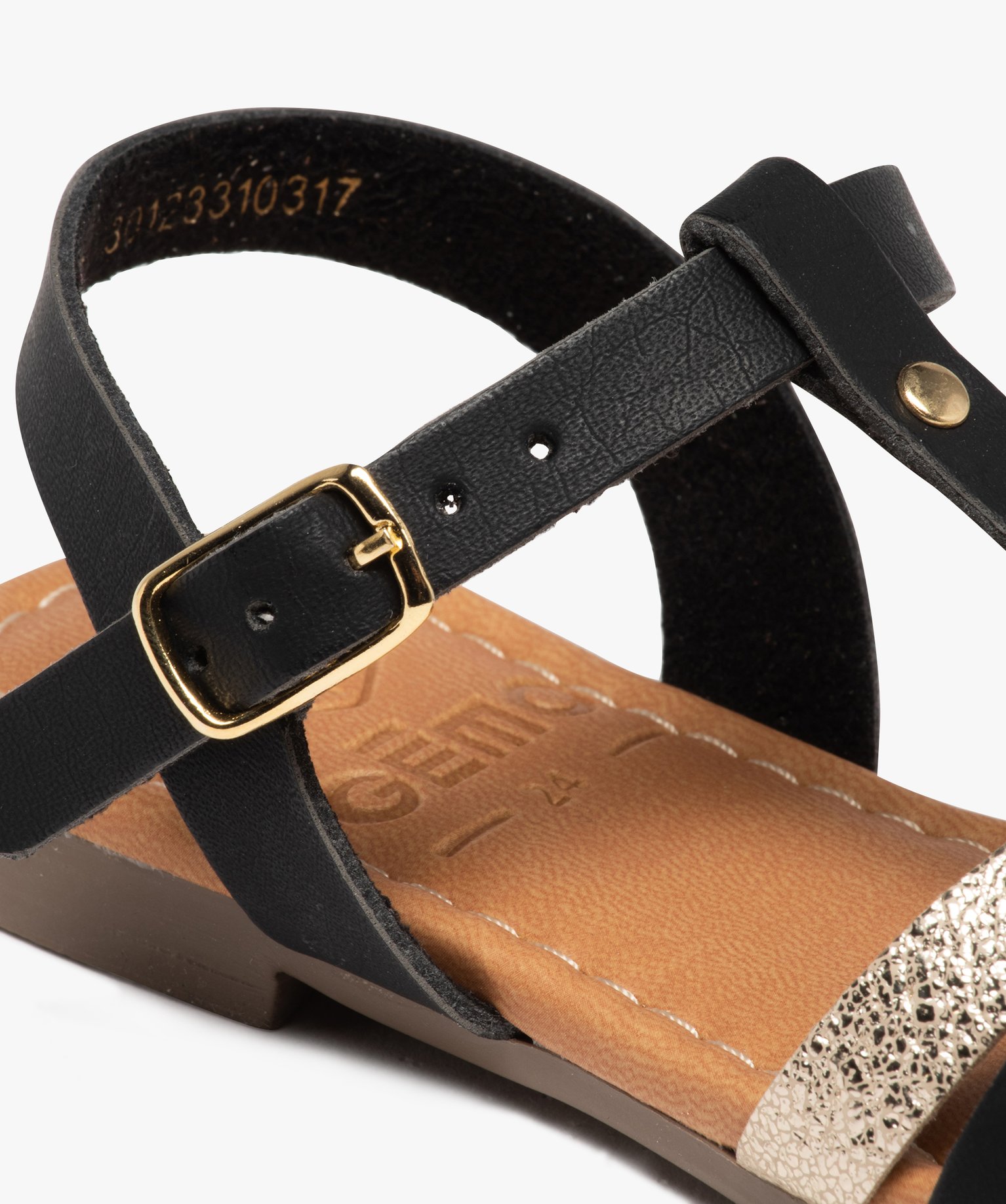 Sandales fille à fines brides cloutées et métallisées noir | GEMO