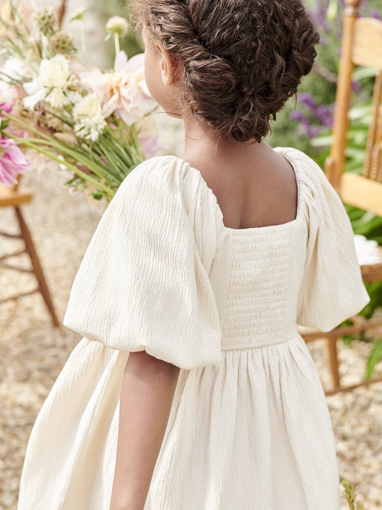 Vertbaudet Festliches Mädchen Kleid mit Reliefstruktur Oeko-Tex - vanille