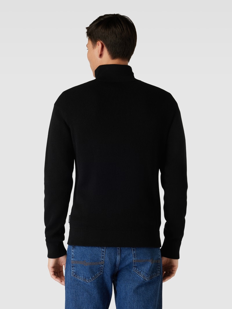 Strickpullover mit Troyer-Kragen in schwarz